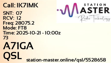 QSL Card for A71GA QSO with IK7IMK