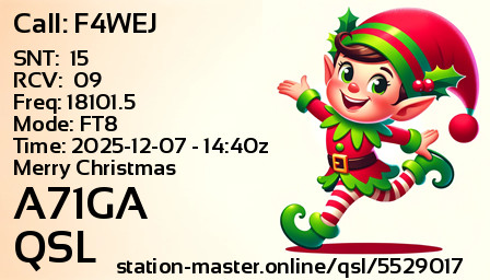QSL Card for A71GA QSO with F4WEJ