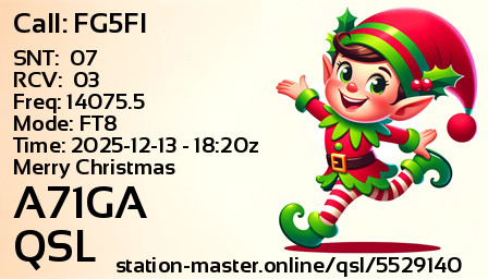 QSL Card for A71GA QSO with FG5FI