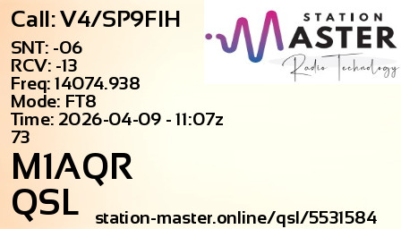 QSL Card for M1AQR QSO with V4/SP9FIH