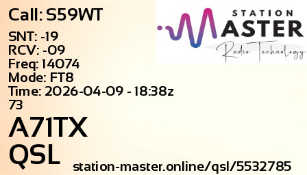 QSL Card for A71TX QSO with S59WT