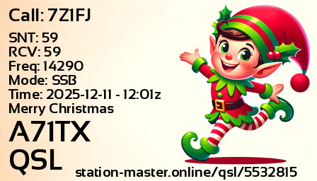 QSL Card for A71TX QSO with 7Z1FJ