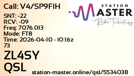 QSL Card for ZL4SY QSO with V4/SP9FIH