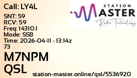 QSL Card for M7NPM QSO with LY4L