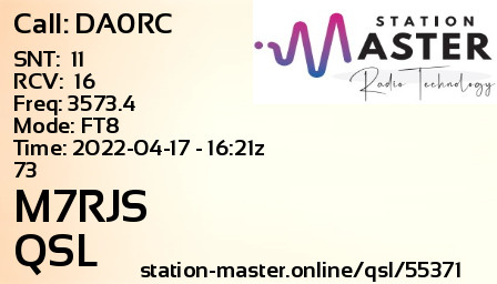 QSL Card for M7RJS QSO with DA0RC