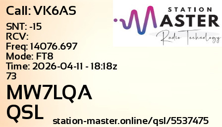 QSL Card for MW7LQA QSO with VK6AS