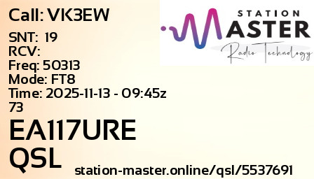 QSL Card for EA117URE QSO with VK3EW
