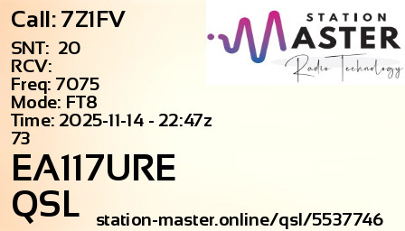 QSL Card for EA117URE QSO with 7Z1FV