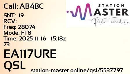 QSL Card for EA117URE QSO with AB4BC