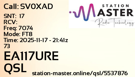 QSL Card for EA117URE QSO with SV0XAD