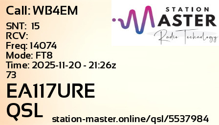 QSL Card for EA117URE QSO with WB4EM