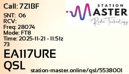 QSL Card for EA117URE QSO with 7Z1BF