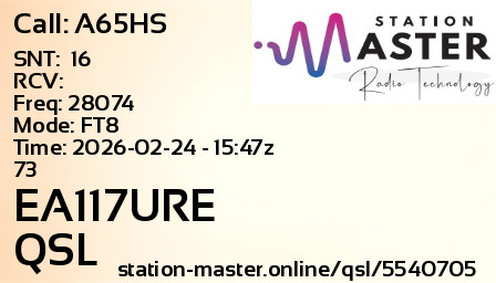 QSL Card for EA117URE QSO with A65HS