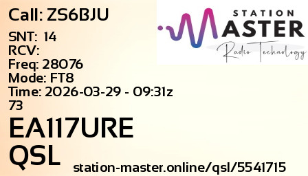 QSL Card for EA117URE QSO with ZS6BJU