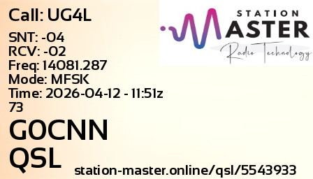 QSL Card for G0CNN QSO with UG4L