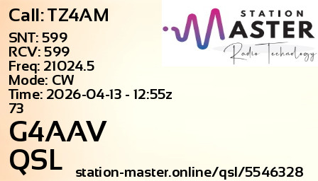 QSL Card for G4AAV QSO with TZ4AM