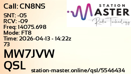 QSL Card for MW7JVW QSO with CN8NS