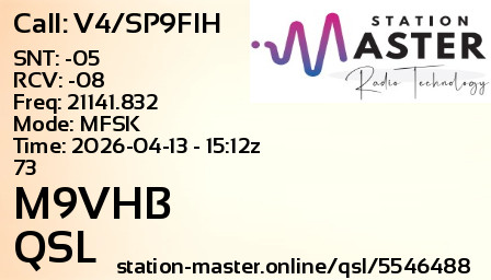 QSL Card for M9VHB QSO with V4/SP9FIH