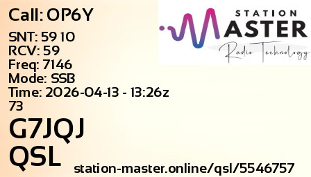 QSL Card for G7JQJ QSO with OP6Y