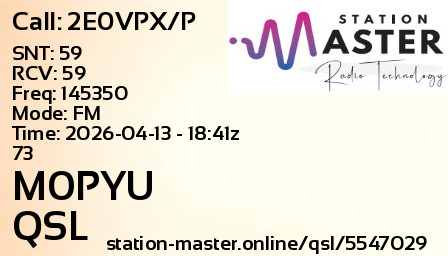 QSL Card for M0PYU QSO with 2E0VPX/P