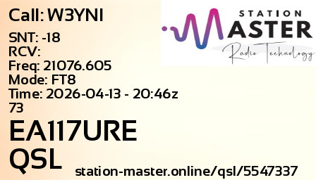 QSL Card for EA117URE QSO with W3YNI