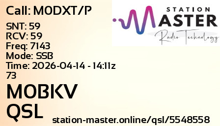 QSL Card for M0BKV QSO with M0DXT/P