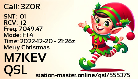 QSL Card for M7KEV QSO with 3Z0R