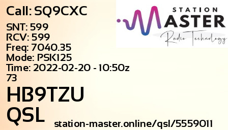 QSL Card for HB9TZU QSO with SQ9CXC