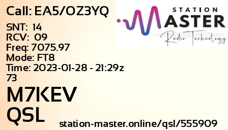 QSL Card for M7KEV QSO with EA5/OZ3YQ