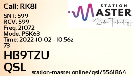 QSL Card for HB9TZU QSO with RK8I