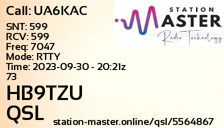 QSL Card for HB9TZU QSO with UA6KAC