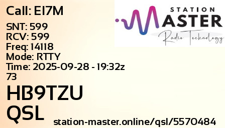 QSL Card for HB9TZU QSO with EI7M