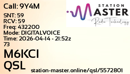 QSL Card for M6KCI QSO with 9Y4M