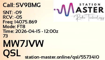 QSL Card for MW7JVW QSO with SV9BMG