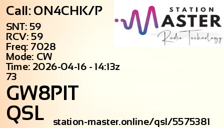 QSL Card for GW8PIT QSO with ON4CHK/P