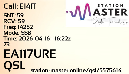 QSL Card for EA117URE QSO with EI4IT