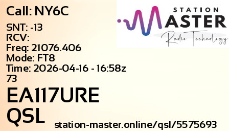 QSL Card for EA117URE QSO with NY6C