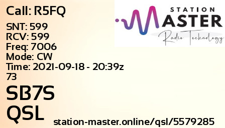 QSL Card for SB7S QSO with R5FQ