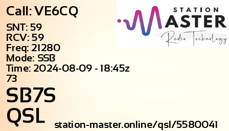 QSL Card for SB7S QSO with VE6CQ
