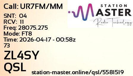 QSL Card for ZL4SY QSO with UR7FM/MM