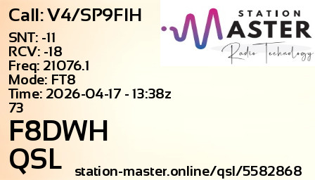 QSL Card for F8DWH QSO with V4/SP9FIH