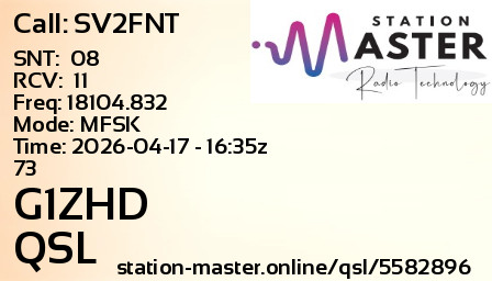 QSL Card for G1ZHD QSO with SV2FNT