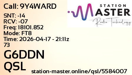 QSL Card for G6DDN QSO with 9Y4WARD