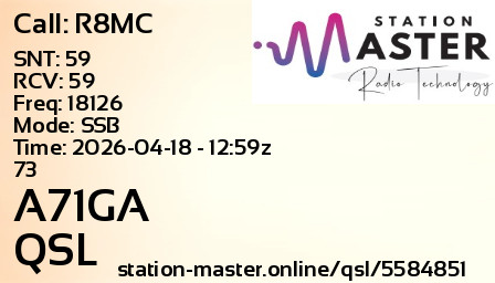 QSL Card for A71GA QSO with R8MC