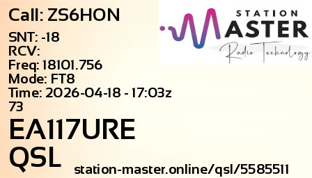 QSL Card for EA117URE QSO with ZS6HON