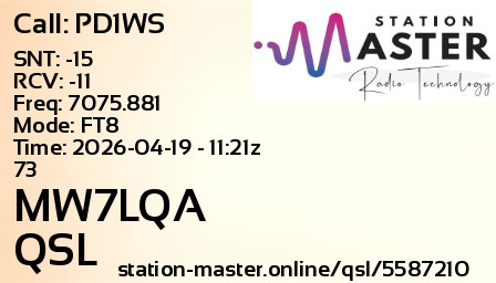 QSL Card for MW7LQA QSO with PD1WS