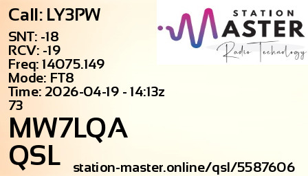 QSL Card for MW7LQA QSO with LY3PW