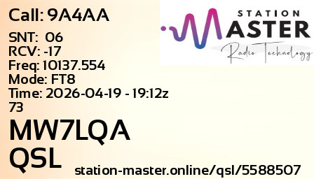 QSL Card for MW7LQA QSO with 9A4AA