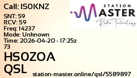 QSL Card for HS0ZOA QSO with IS0KNZ