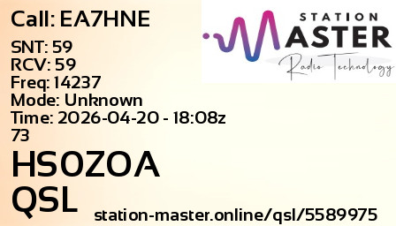 QSL Card for HS0ZOA QSO with EA7HNE